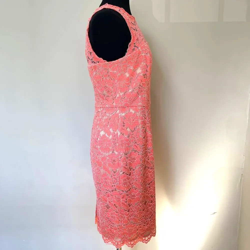 VINCE CAMUTO Pink Salmon Lace Overlay Sheath Dress Floral Sleeveless Size 10 - Picture 5 of 15